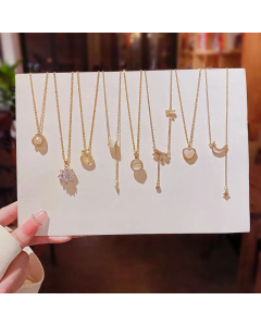 Fashion Inlay Zircon Stainless Steel Necklaces Flower Heart Titanium Steel Pendant Necklace Colorza