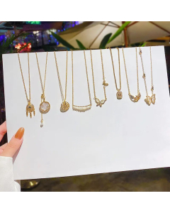 Fashion Inlay Natural Stone Zircon Stainless Steel Necklaces Butterfly Titanium Steel Necklace Colorza
