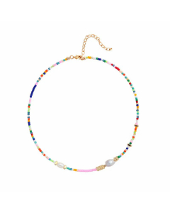 Colourful Rice-Shaped Beads Stringed Beads Titanium Steel Seiko Natural Pearl Necklace