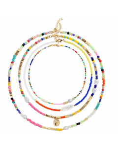 Colourful Rice-Shaped Beads Stringed Beads Titanium Steel Seiko Natural Pearl Necklace