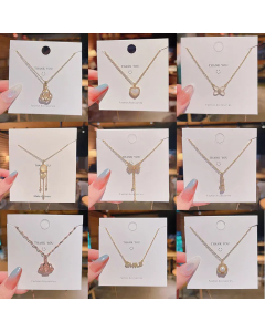 Fashion Inlay Zircon Stainless Steel Necklaces Bowknot Titanium Steel Pendant Necklace Colorza