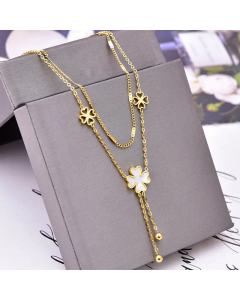 Simple Style Layered Necklaces Four Leaf Clover Titanium Steel Inlay Shell Stainless Steel Necklaces Colorza