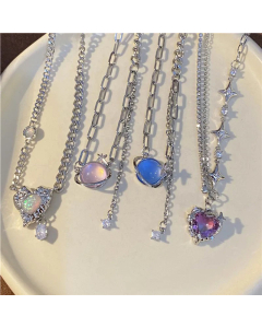 Fashion Heart Shape Titanium Steel Patchwork Planet Pendant Necklace Colorza