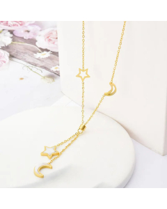 Fashion Moon Star Titanium Steel Pendant Necklace Inlay Shell Stainless Steel Flower Necklaces Colorza