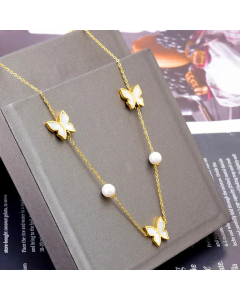 Fashion Inlay Shell Stainless Steel Necklaces Butterfly Titanium Steel Necklace Colorza