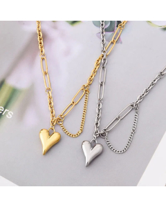 Fashion Heart Shape Titanium Steel Plating Stainless Steel Necklaces Layered Necklaces