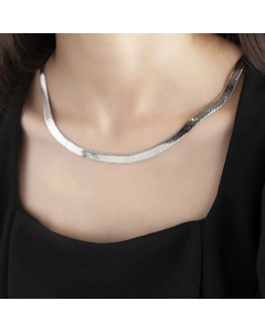 Plain Solid Color Flat Snake Chain Stainless Steel Polishing Necklace Colorza