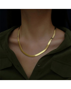 Plain Solid Color Flat Snake Chain Stainless Steel Polishing Necklace Colorza