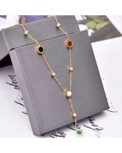 Fashion Roman Round Butterfly Heart Pendant Necklace Inlay Zircon Stainless Steel Moon Stars Necklaces 