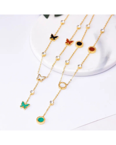 Fashion Roman Round Butterfly Heart Pendant Necklace Inlay Zircon Stainless Steel Moon Stars Necklaces 