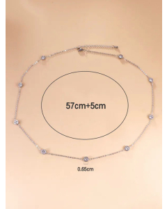Fashion Round Diamond Stainless Steel Inlaid Rhinestones Necklace-Steel Color-White