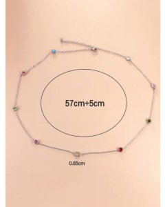 Fashion Round Diamond Stainless Steel Inlaid Rhinestones Necklace-Steel Color-Multi-color