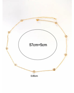 Fashion Round Diamond Stainless Steel Inlaid Rhinestones Necklace-Gold Color-White