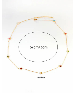 Fashion Round Diamond Stainless Steel Inlaid Rhinestones Necklace-Gold Color-Multi-color