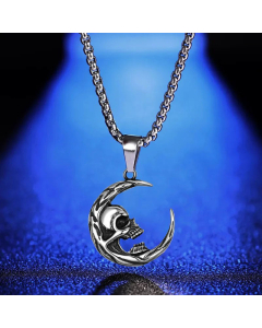 Punk Moon Skull Pendent Stainless Steel Plating Necklace Colorza