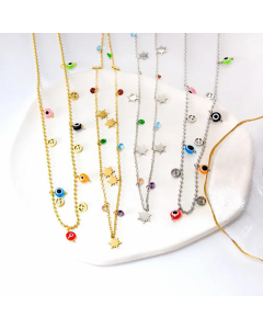Fashion Devil's Eye Moon Star Stainless Steel Plating Chain Necklace