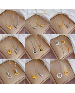 Wholesale Jewelry, Classic Geometric style, Gourd Eye Charm, Titanium Steel Rhinestones Inlaid Pendant Gold Plated Wholesale Necklace Colorza