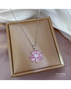 Minimalism Flower Gourd Zircon Inlaid Pendant Titanium Steel Necklace Colorza