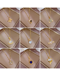 Fashion Heart Cross Titanium Steel Inlay Rhinestones Pendant Necklace Colorza.