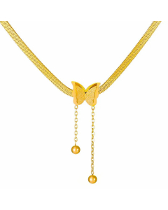 Fashion Butterfly Pendent Stainless Steel Necklace Ball Tassle Necklace