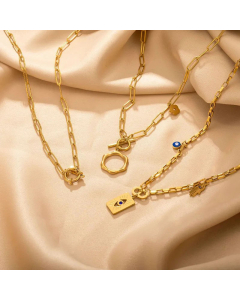Fashion Devil's Eye Pendent Titanium Steel OT Buckle Gold Plated Necklace