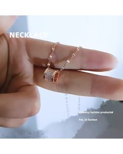Trendy Double-Layer Three-Diamond Tassel Pearl Shell Pendant Stainless Steel Necklace Colorza