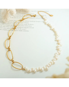 Fashion Irregular Pearl Titanium Steel Patchwork Plating Choker Necklace