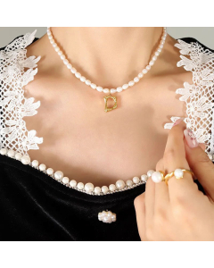 Fashion Pearl Chain 26 Letter Titanium Steel Plating Pendant Necklace