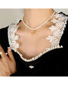 Fashion Pearl Chain 26 Letter Titanium Steel Plating Pendant Necklace