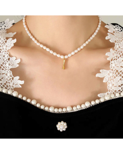 Fashion Pearl Chain 26 Letter Titanium Steel Plating Pendant Necklace