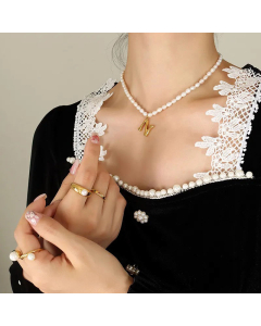 Fashion Pearl Chain 26 Letter Titanium Steel Plating Pendant Necklace