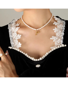 Fashion Pearl Chain 26 Letter Titanium Steel Plating Pendant Necklace