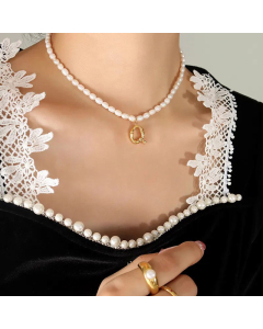 Fashion Pearl Chain 26 Letter Titanium Steel Plating Pendant Necklace