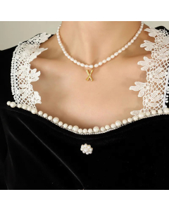 Fashion Pearl Chain 26 Letter Titanium Steel Plating Pendant Necklace