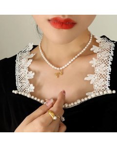Fashion Pearl Chain 26 Letter Titanium Steel Plating Pendant Necklace