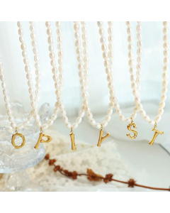 Fashion Pearl Chain 26 Letter Titanium Steel Plating Pendant Necklace