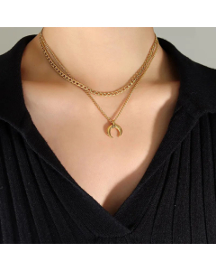 Simple Style Round Lion Moon Titanium Steel Plating Layered Necklaces