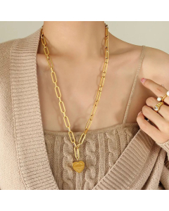 Fashion Heart Shape Titanium Steel Sweater Chain Necklace