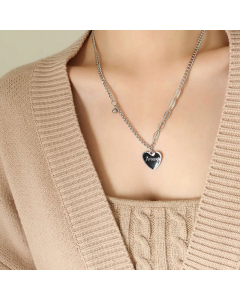 Fashion Heart Shape Titanium Steel Enamel Plating Letter Pendant Necklace Colorza