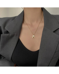 INS Style Cute Plating Shell Bear Stainless Steel Pendant Necklace Colorza