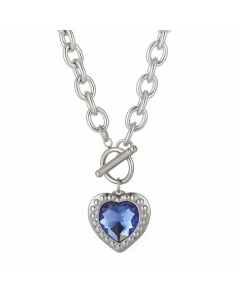 Fashion Heart Shape Titanium Steel OT Buckle Plating Inlay Glass Pendant Necklace Colorza-Steel Color-01