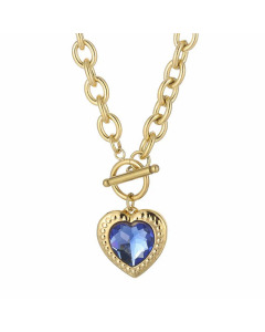 Fashion Heart Shape Titanium Steel OT Buckle Plating Inlay Glass Pendant Necklace Colorza-Gold Color-01
