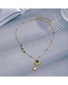 Fashion Gold Plated Natural Stone Necklace Geometric Stainless Steel Colorza