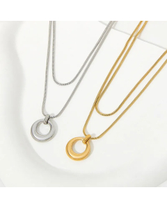 Fashion Solid Color Stainless Steel Plating Circle Layered Necklaces Colorza