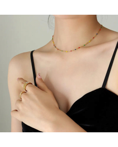 Simple Style Round Beads Titanium Steel Enamel Plating Shell Necklace 