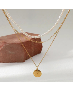 French Style Round Eye Stainless Steel Beaded Layered Necklaces Colorza