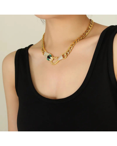 Domineering Inlaid Zircon Geometric Snake Titanium Steel Necklace Colorza