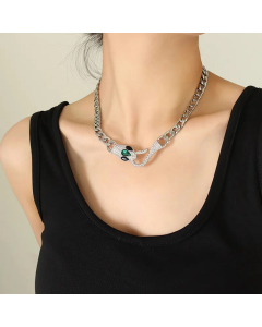Domineering Inlaid Zircon Geometric Snake Titanium Steel Necklace Colorza