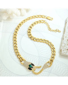 Domineering Inlaid Zircon Geometric Snake Titanium Steel Necklace Colorza