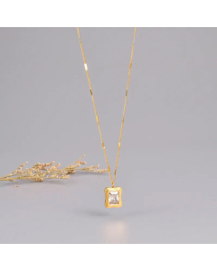 Fashion Gold Plated Zircon Square Titanium Steel Pendant Necklace Colorza